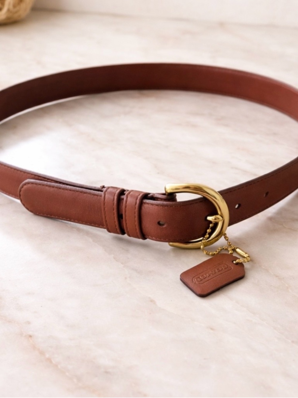 Coach Brown Leather Belt with Brass Hardware